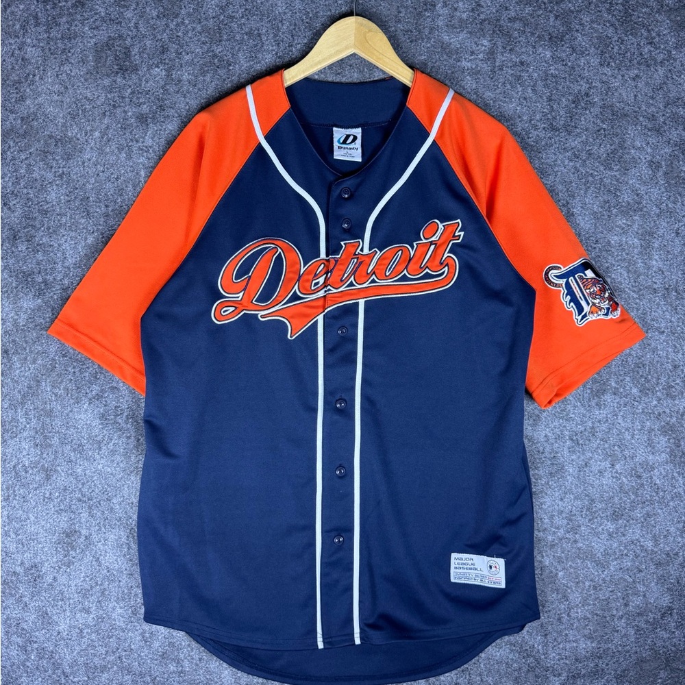 MLB Baseball Dynasty Detroit Tigers Embroidered Jersey Adult Large Blue Orange